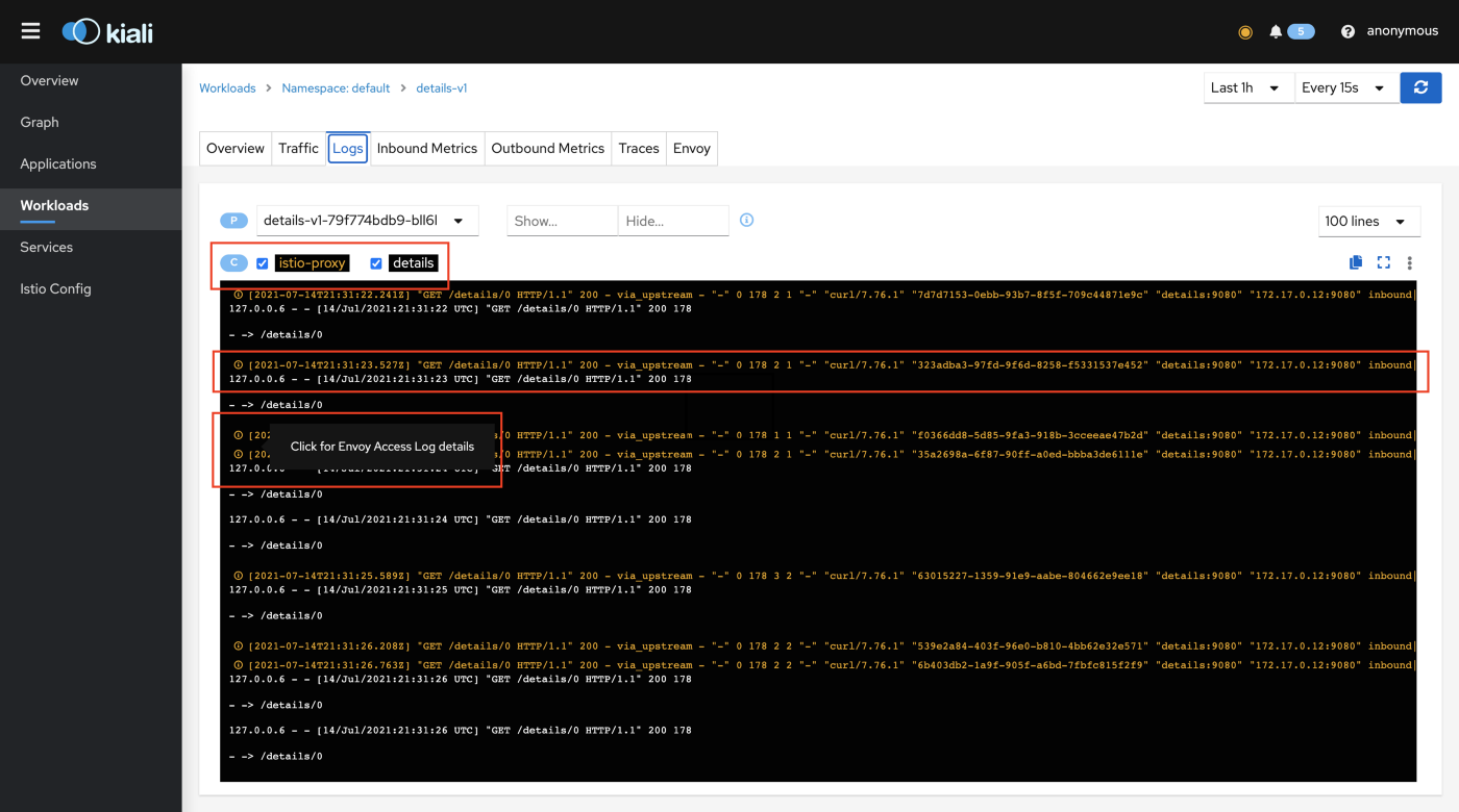 Service Mesh KIALI UI - POD and Proxy Logs